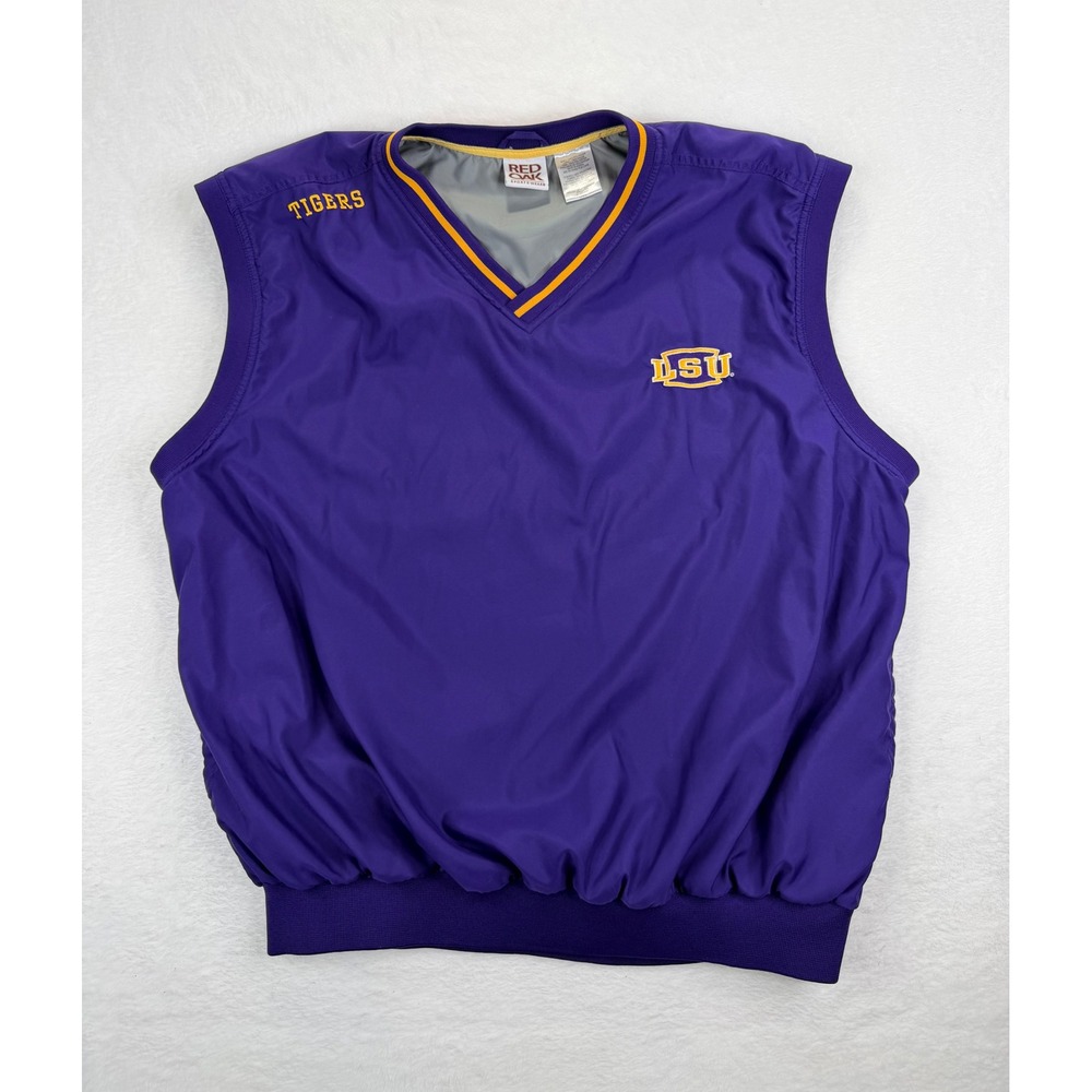 Red Oak LSU‎ Tigers Mens 2XL Purple Gold V-Neck Windbreaker Vest Pullover